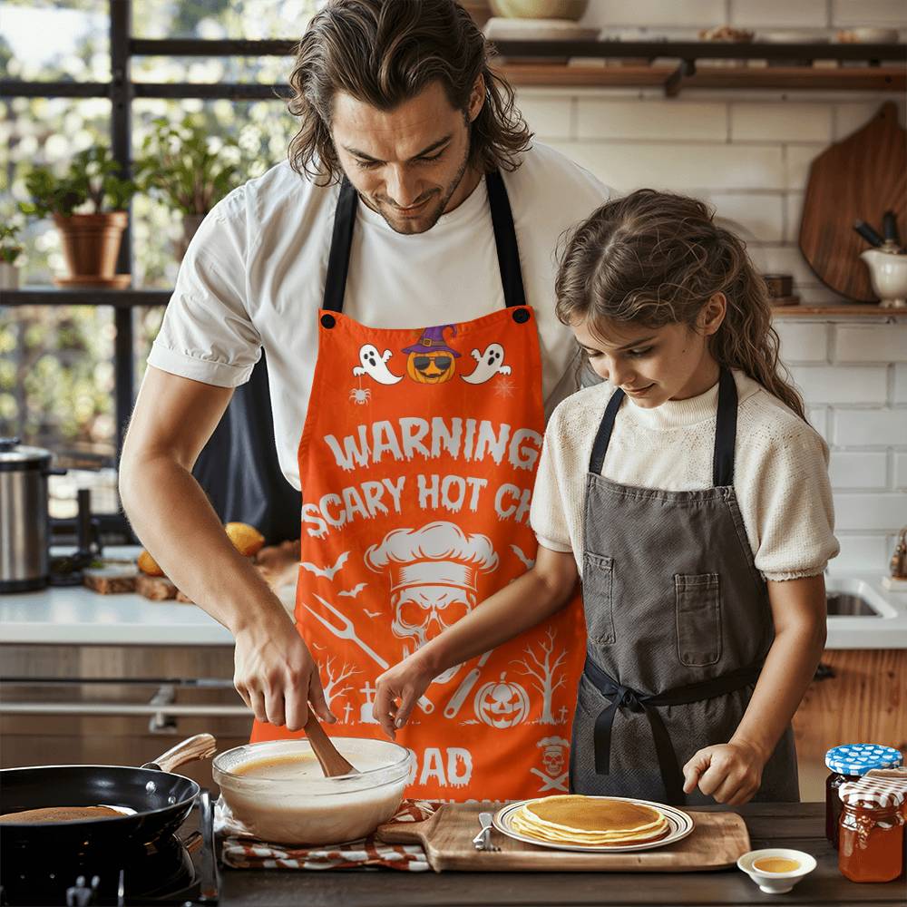 personalized halloween apron scary hot chef dad skeleton
