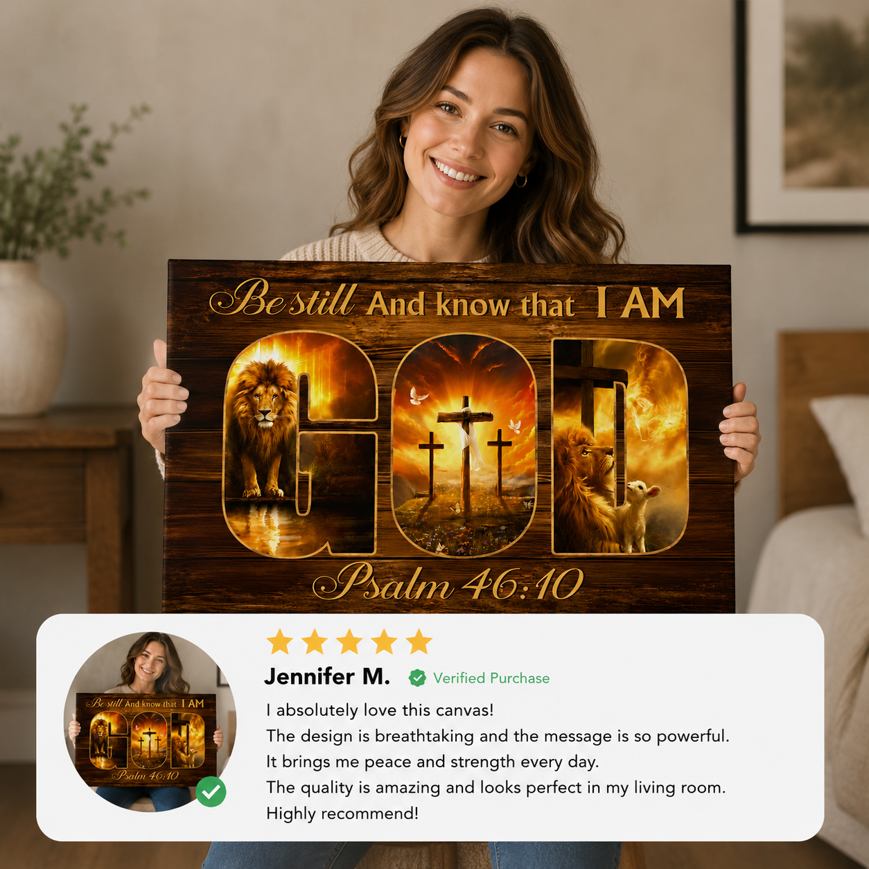 Be Still and Know That I Am God Canvas Wall Art – Psalm 46:10 Christian Lion Cross Decor