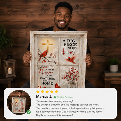 A Big Piece of My Heart Lives in Heaven Canvas – Cardinal Memorial Wall Art Sympathy Gift