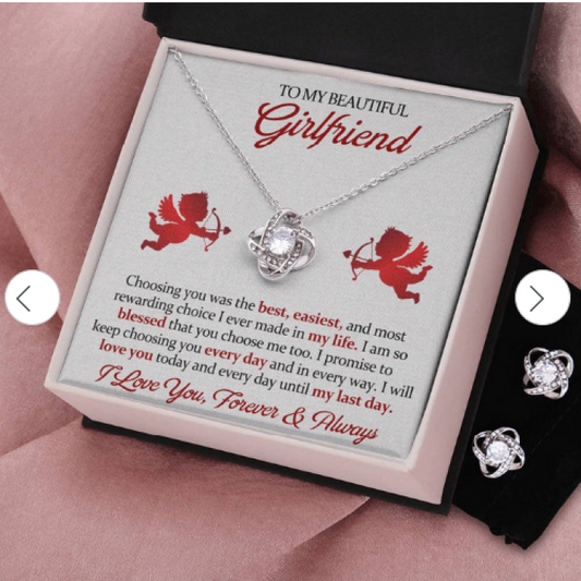 To Girlfriend, Love Knot and Earring SET, Woven Blanket Bundle - YERTIZZ.COM