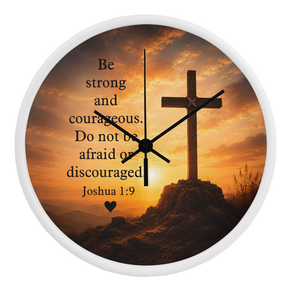 Joshua 1:9 Christian Wall Clock – Be Strong and Courageous Cross Scripture Clock | Inspirational Faith Home Decor