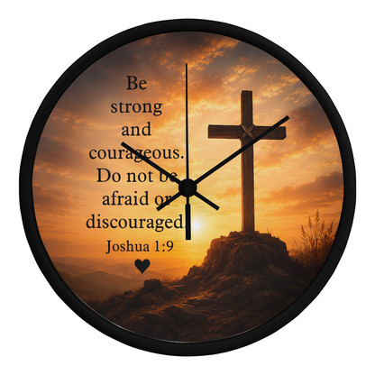 Joshua 1:9 Christian Wall Clock – Be Strong and Courageous Cross Scripture Clock | Inspirational Faith Home Decor