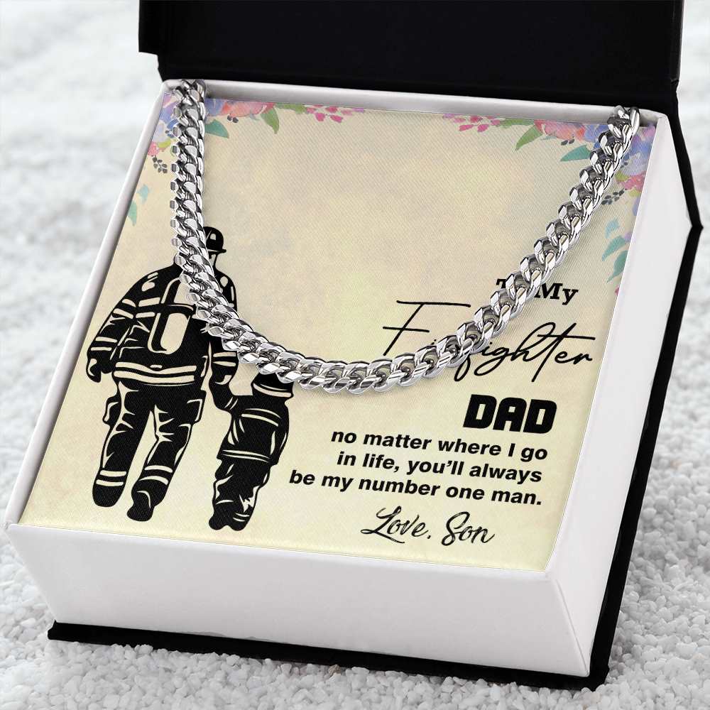 Cuban Linked Chain, Gift, Jewelry, Gift, Firefighter Dad, Firefighter, Father, Dad, To Dad