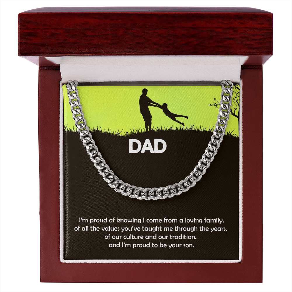 Father, Dad, Son, Gift, Cuban Linked Chain, Jewelry, To my Dad, To Papa, Cubic Zirconia, 700 CZ crystals, Polished Stainless Steel or 14k Yellow Gold