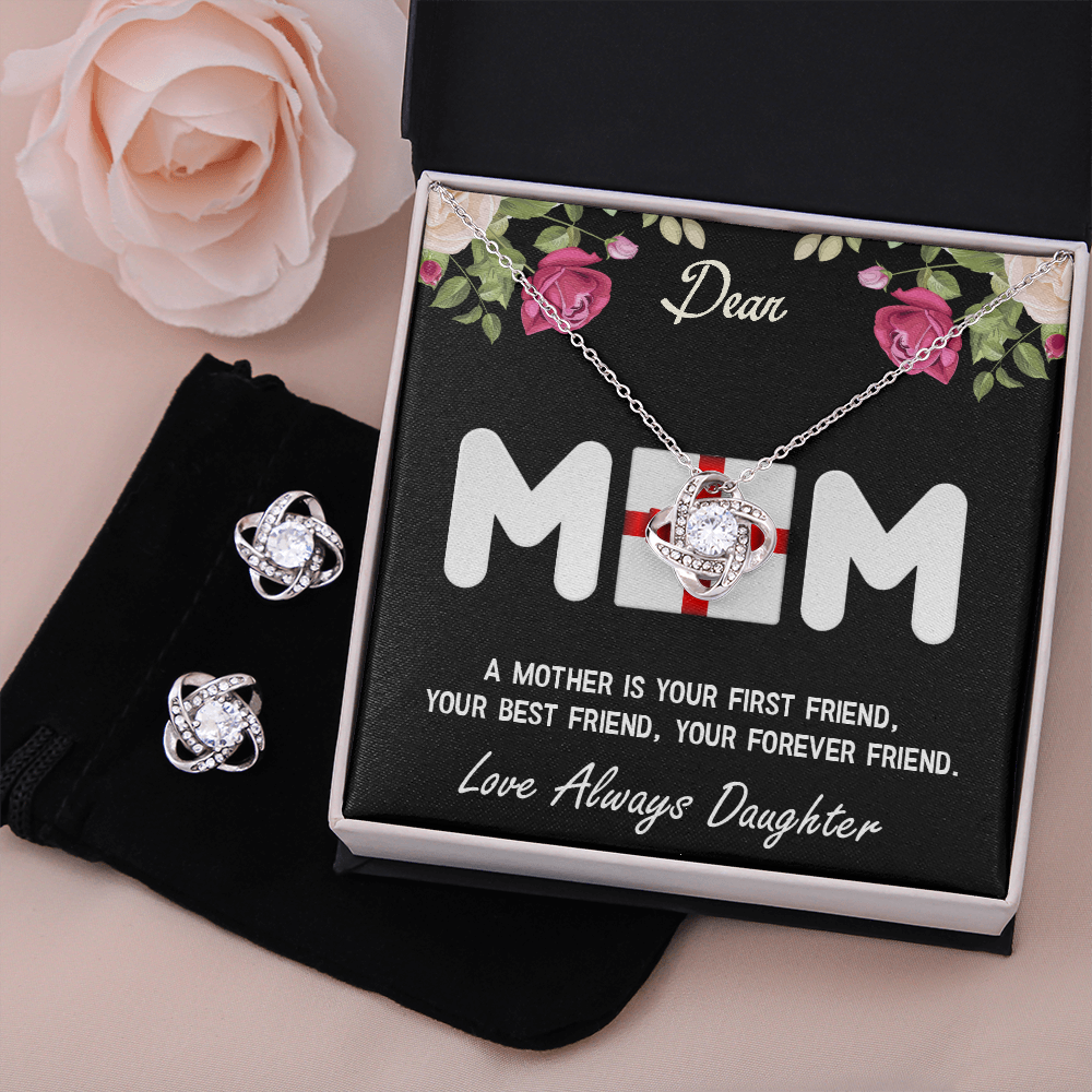 Love Knot Necklace, Mom, PLUS Earing Set, Mother's Day, Jewelry Gift, From Daughter, To Mom, Love Always Daughter