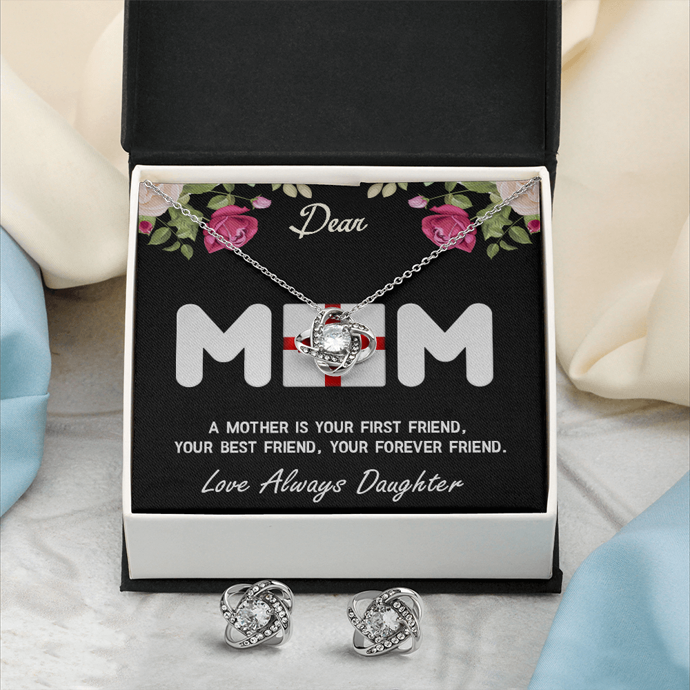 Love Knot Necklace, Mom, PLUS Earing Set, Mother's Day, Jewelry Gift, From Daughter, To Mom, Love Always Daughter
