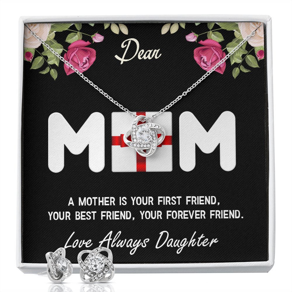 Love Knot Necklace, Mom, PLUS Earing Set, Mother's Day, Jewelry Gift, From Daughter, To Mom, Love Always Daughter