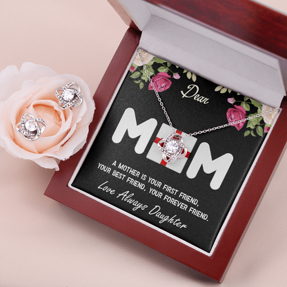 Love Knot Necklace, Mom, PLUS Earing Set, Mother's Day, Jewelry Gift, From Daughter, To Mom, Love Always Daughter