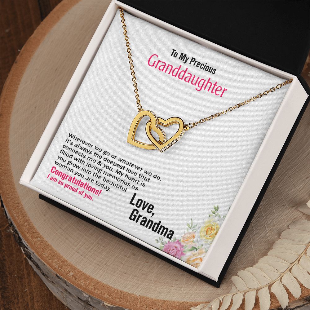 To My Precious Granddaughter, Love Grandma, Interlocking Hearts Necklace, Jewelry, Gift - YERTIZZ.COM