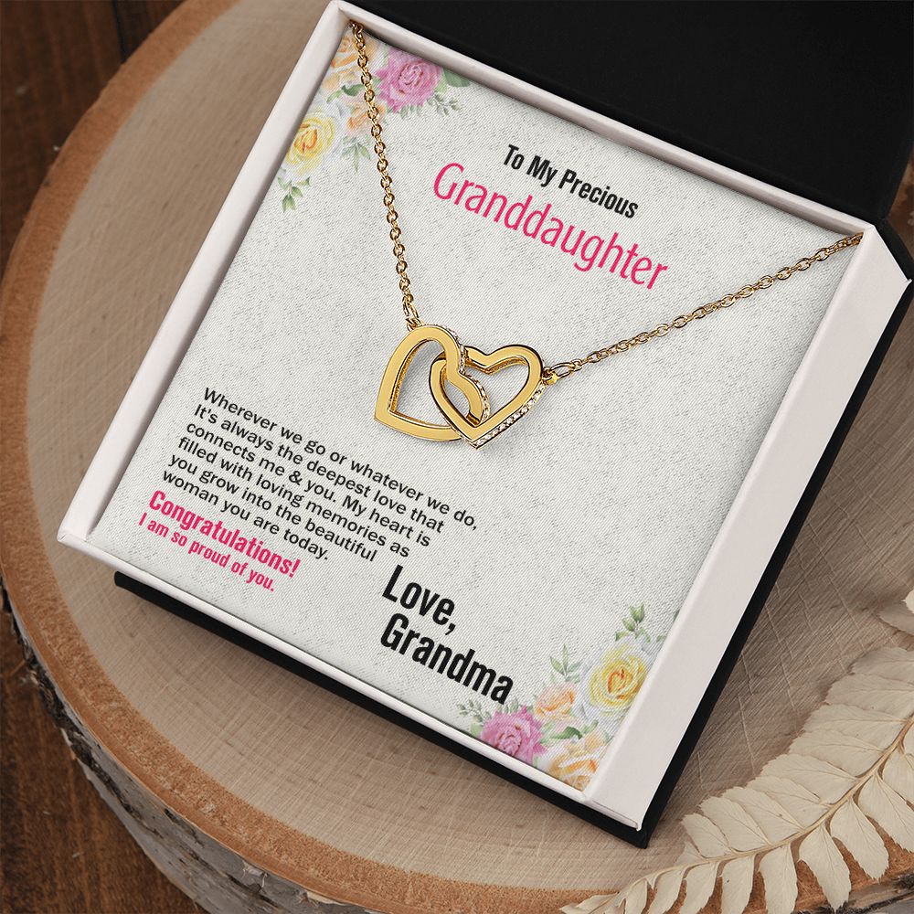 To My Precious Granddaughter, Love Grandma, Interlocking Hearts Necklace, Jewelry Gift - YERTIZZ.COM