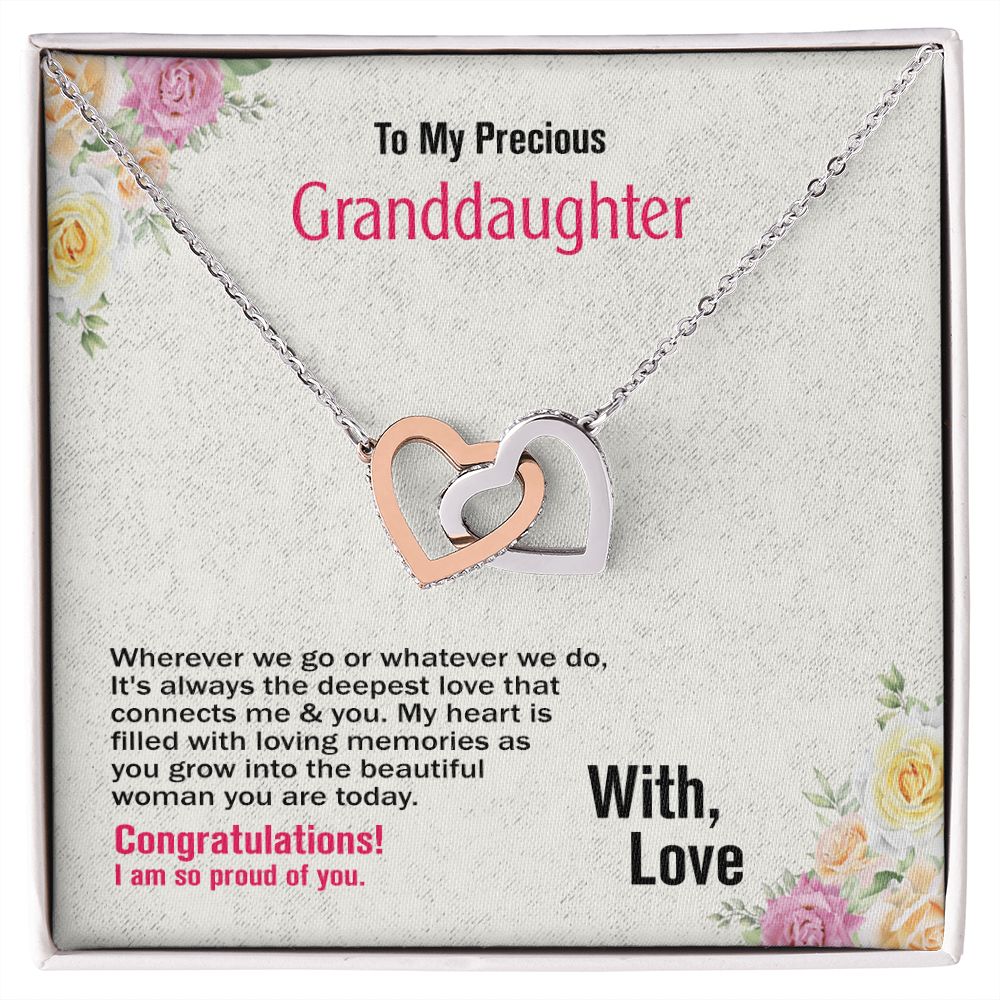 To My Precious Granddaughter, With Love, Interlocking Hearts Necklace, Jewelry Gift - YERTIZZ.COM