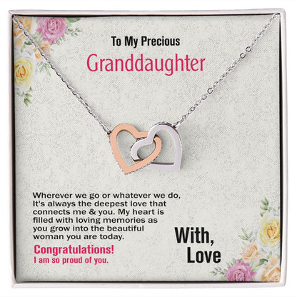To My Precious Granddaughter, With Love, Interlocking Hearts Necklace, Jewelry Gift - YERTIZZ.COM