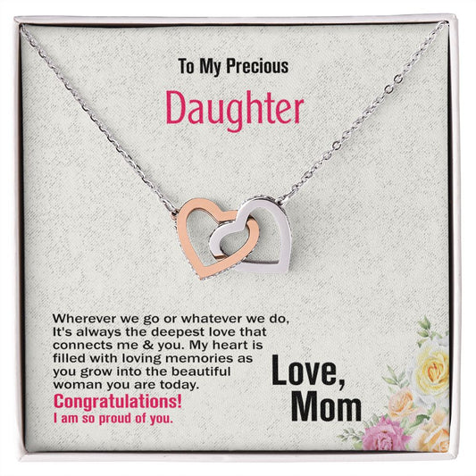 To My Precious Daughter, Love Mom, Interlocking Hearts Necklace, Jewelry Gift