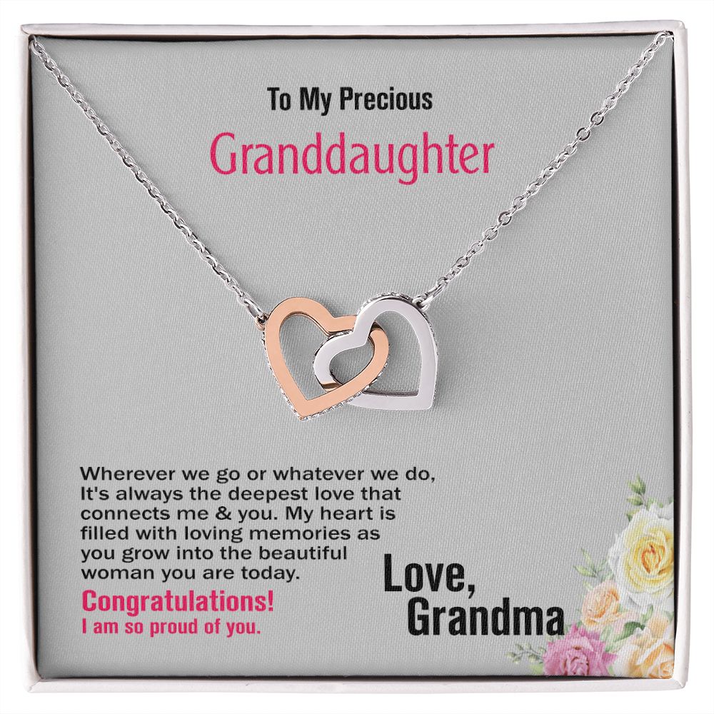 To My Precious Granddaughter-Love Grandma, Interlocking Hearts Necklace, Jewelry Gift - YERTIZZ.COM