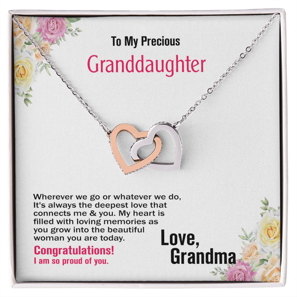 To My Precious Granddaughter, Love, Grandma, Interlocking Hearts Necklace, Jewelry Gift - YERTIZZ.COM