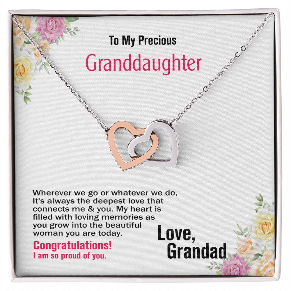 To My Precious Granddaughter, Love Grandad, Interlocking Hearts Necklace, Jewelry Gift - YERTIZZ.COM