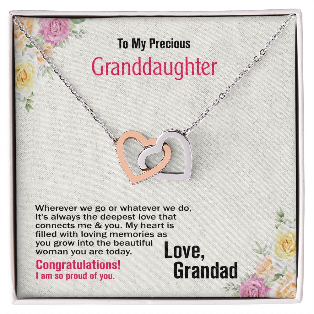 To My Precious Granddaughter, Love Grandad, Interlocking Hearts Necklace, Jewelry Gift - YERTIZZ.COM