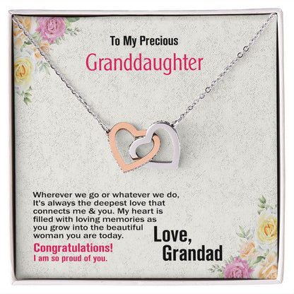 To My Precious Granddaughter, Love Grandad, Interlocking Hearts Necklace, Jewelry Gift - YERTIZZ.COM