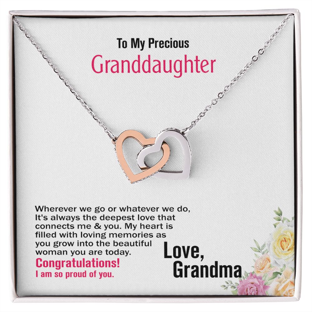 To My Precious Granddaughter, Love Grandma, Interlocking Hearts Necklace, Jewelry, Gift - YERTIZZ.COM