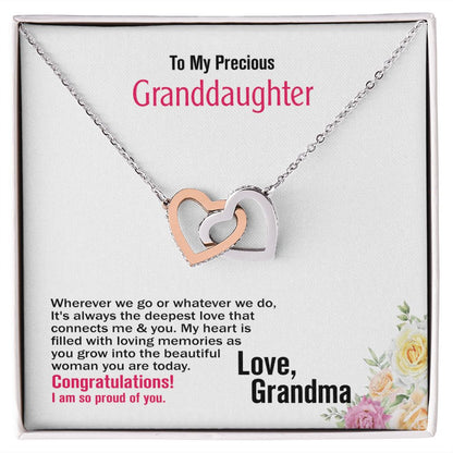To My Precious Granddaughter, Love Grandma, Interlocking Hearts Necklace, Jewelry, Gift - YERTIZZ.COM