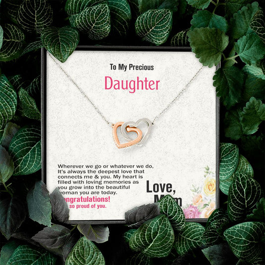 To My Precious Daughter, Love Mom, Interlocking Hearts Necklace, Jewelry Gift