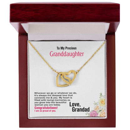 To My Precious Granddaughter, Love Grandad, Interlocking Hearts Necklace, Jewelry Gift - YERTIZZ.COM