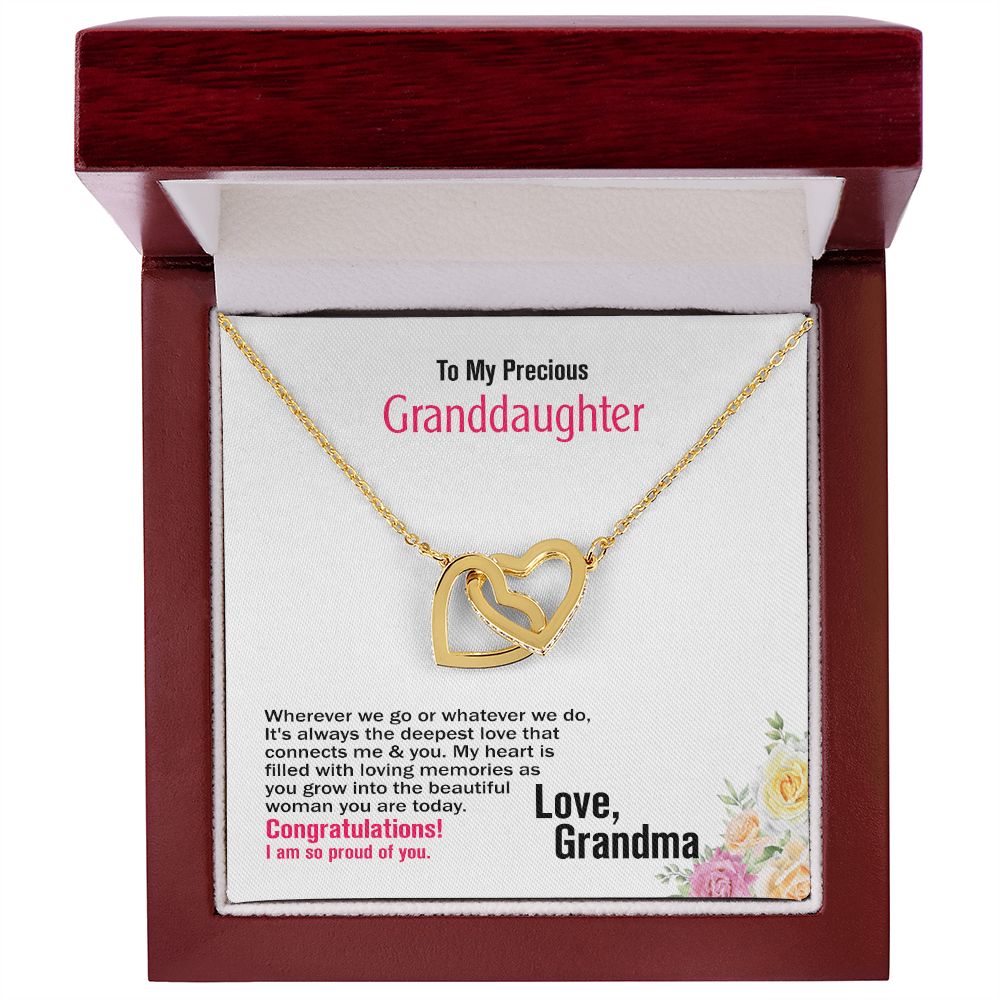 To My Precious Granddaughter, Love Grandma, Interlocking Hearts Necklace, Jewelry, Gift - YERTIZZ.COM
