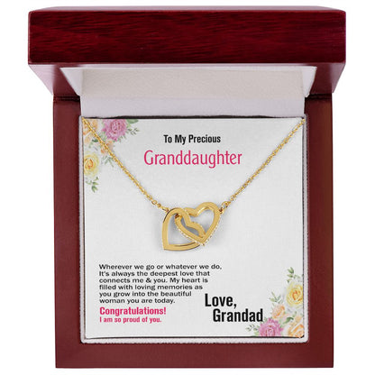 To My Precious Granddaughter, Love Grandad, Interlocking Hearts Necklace, Jewelry Gift - YERTIZZ.COM