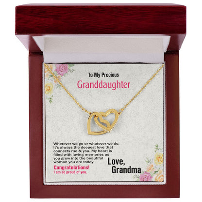To My Precious Granddaughter, Love Grandma, Interlocking Hearts Necklace, Jewelry Gift - YERTIZZ.COM
