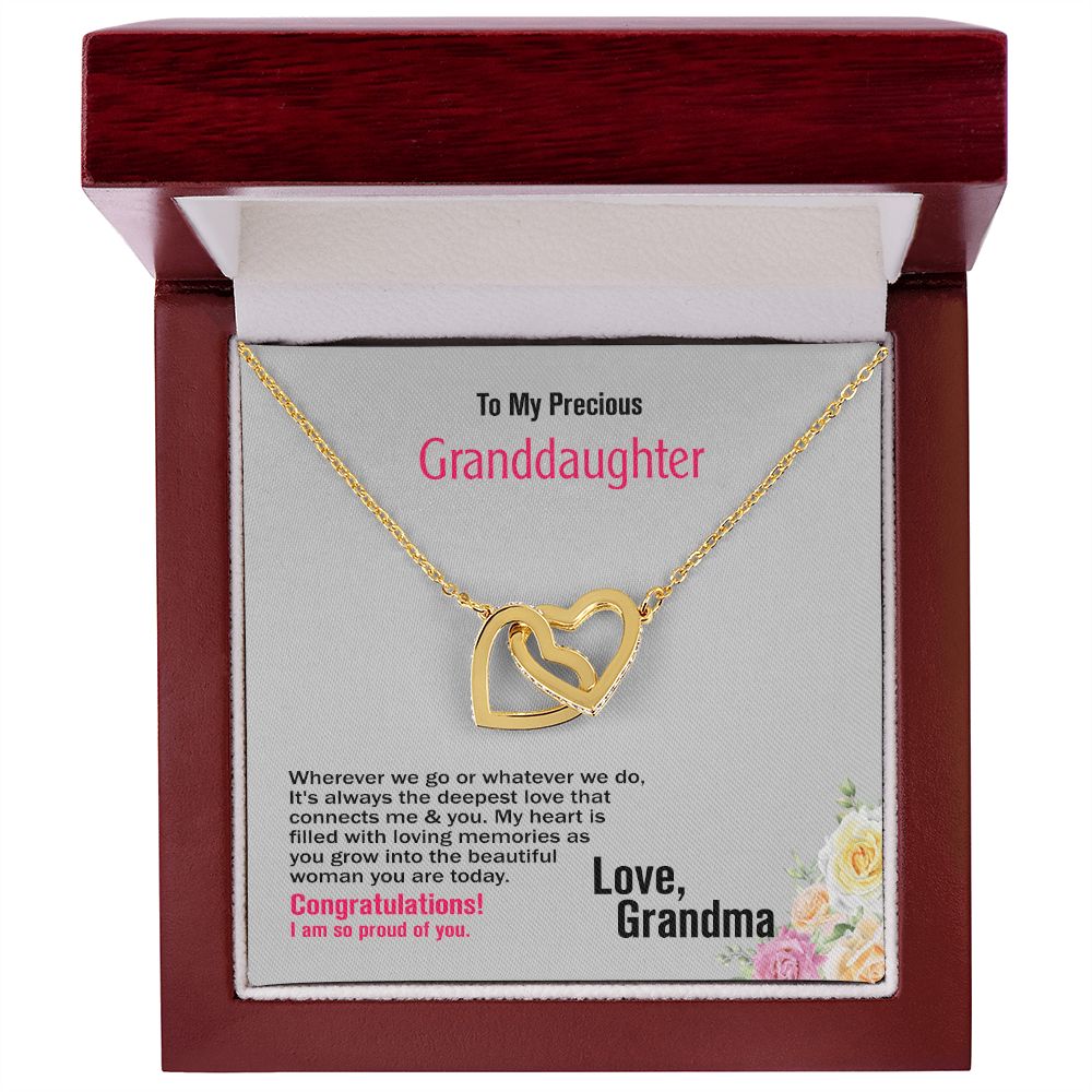 To My Precious Granddaughter-Love Grandma, Interlocking Hearts Necklace, Jewelry Gift - YERTIZZ.COM