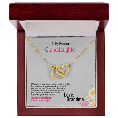 To My Precious Granddaughter-Love Grandma, Interlocking Hearts Necklace, Jewelry Gift - YERTIZZ.COM