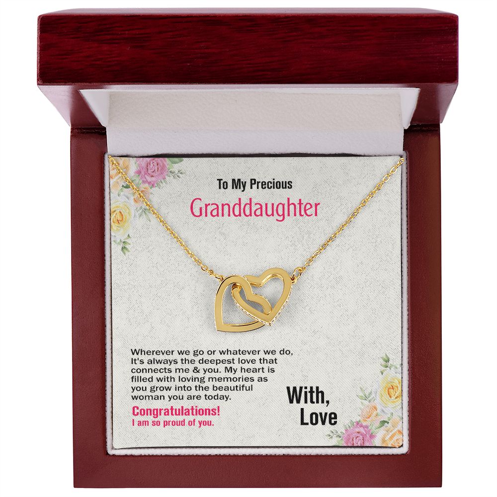 To My Precious Granddaughter, With Love, Interlocking Hearts Necklace, Jewelry Gift - YERTIZZ.COM
