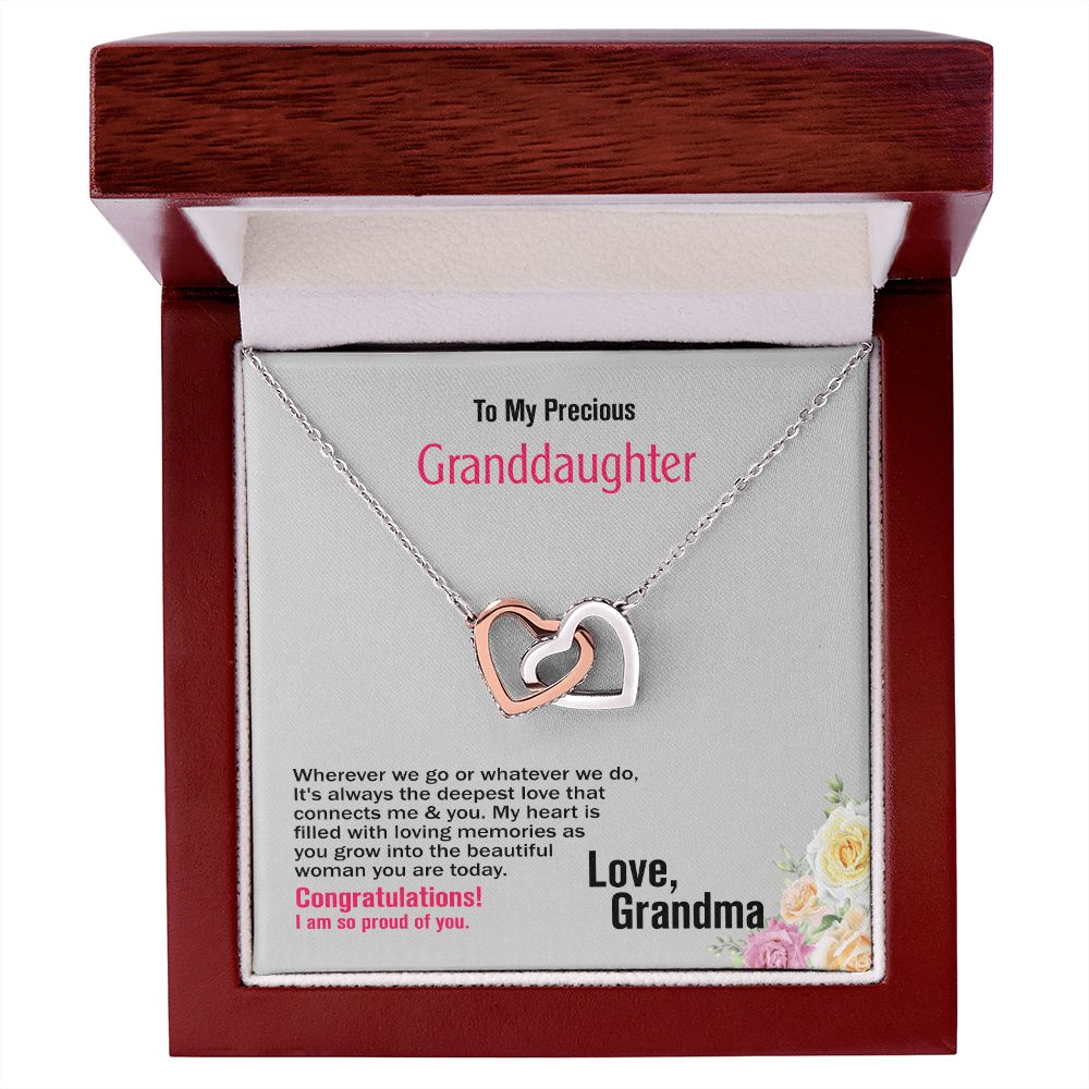 To My Precious Granddaughter-Love Grandma, Interlocking Hearts Necklace, Jewelry Gift - YERTIZZ.COM