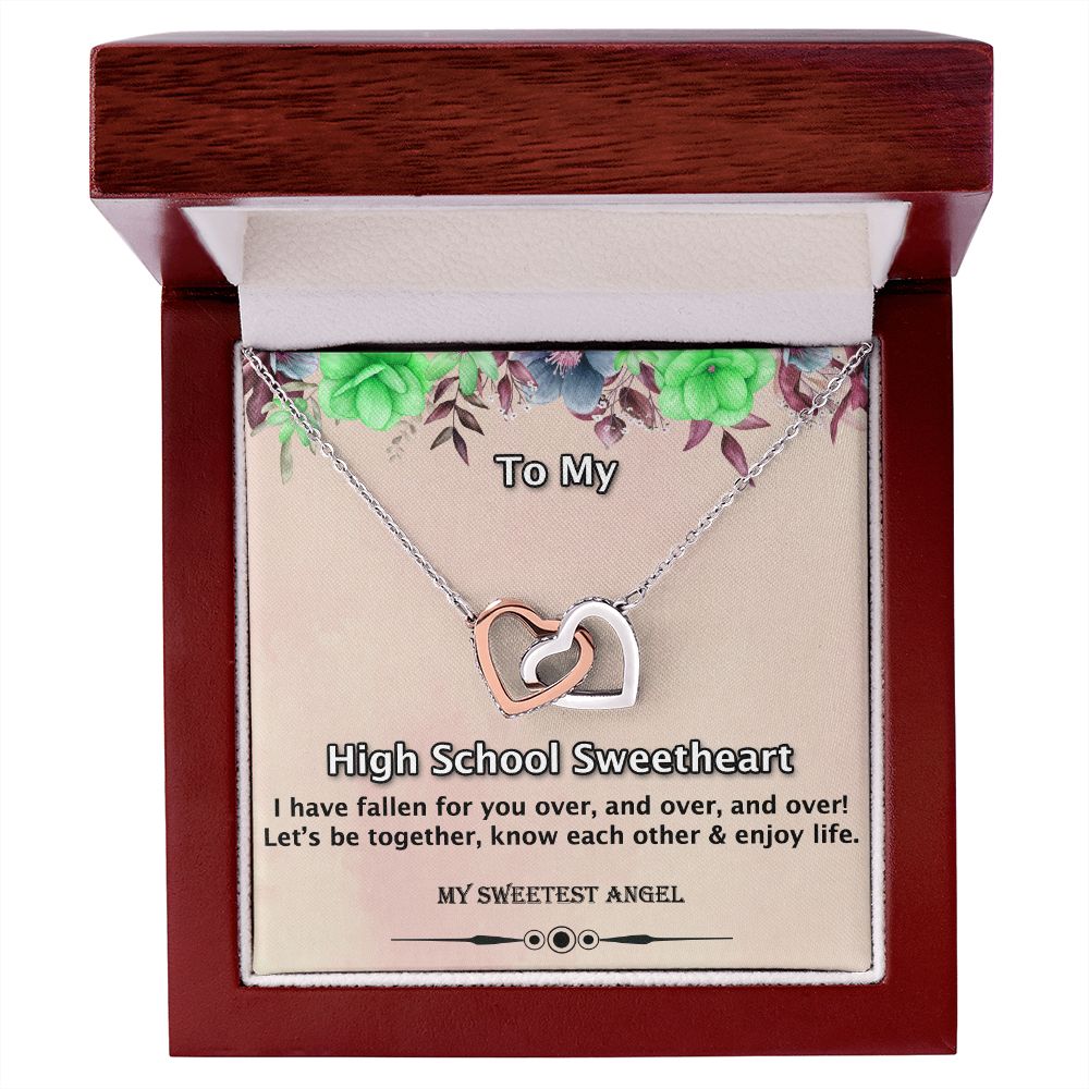 Interlocking  Hearts Necklace, Sweetheart, High School Sweetheart