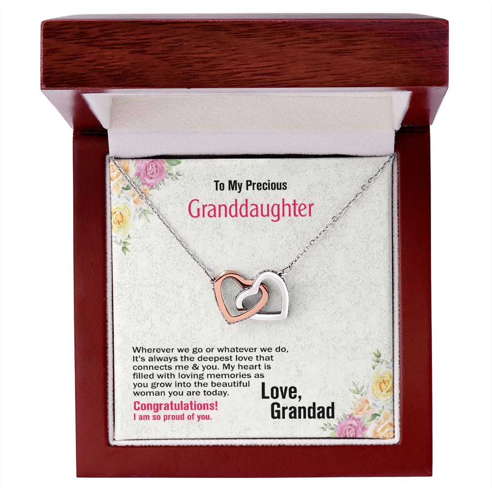 To My Precious Granddaughter, Love Grandad, Interlocking Hearts Necklace, Jewelry Gift - YERTIZZ.COM