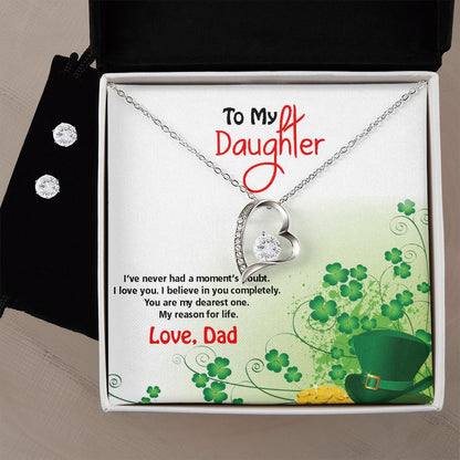 To My Daughter, St. Patrick's Day, Forever Love Necklace, CZ Earrings - YERTIZZ.COM