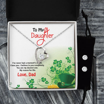 To My Daughter, St. Patrick's Day, Forever Love Necklace, CZ Earrings - YERTIZZ.COM